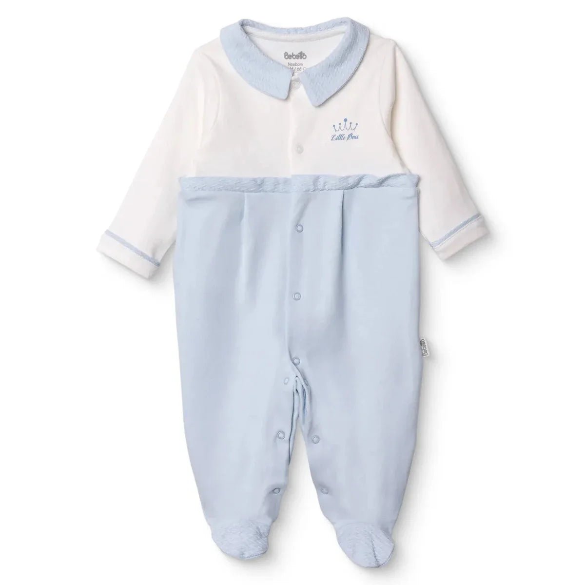 Bebetto Boys Footed Sleepsuit Snap Fastening Little Boss Shirt Collar Full Length Long Sleeve - Blue | Luxury Home Accessories | Heulog Glow