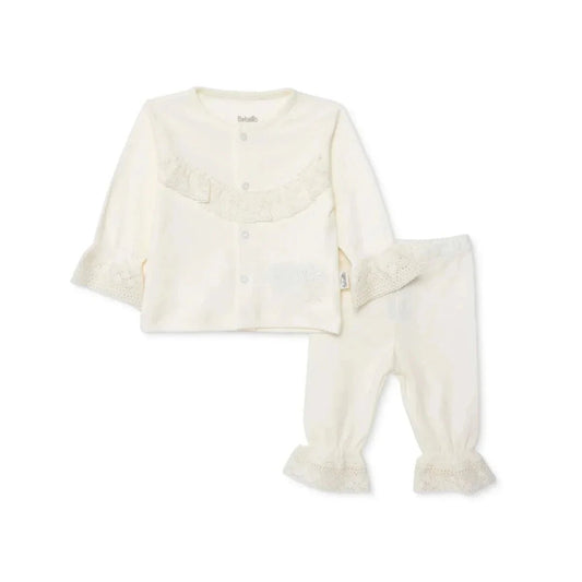 Bebetto Girls Cardigan & Footless Bottom Set Snap Fastening Ceremony Crew Neck Full Length Long Slee - Ecru | Luxury Home Accessories | Heulog Glow