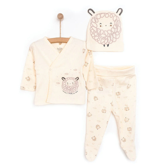 Bebetto Newborn Baby Girl Top-Footed Jumpsuit- Hat - Ecru | Luxury Home Accessories | Heulog Glow
