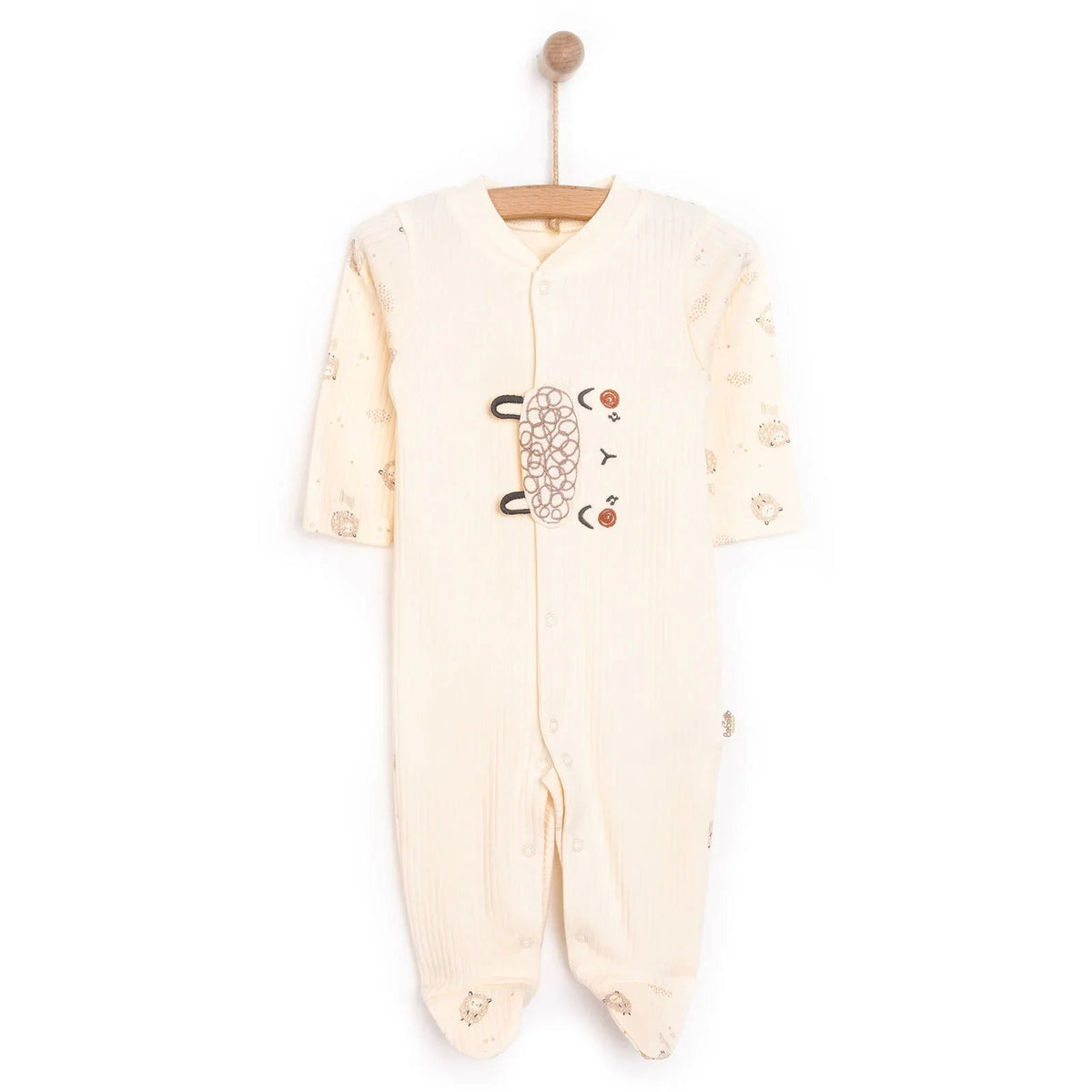 Bebetto Newborn Organic Little Lamp Footed Jumpsuit - Ecru | Luxury Home Accessories | Heulog Glow