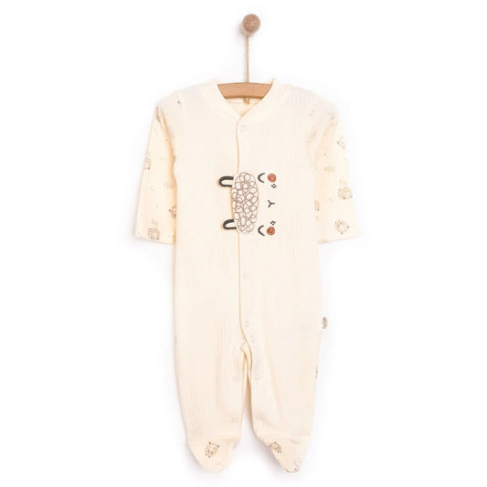 Bebetto Newborn Organic Little Lamp Footed Jumpsuit - Ecru | Luxury Home Accessories | Heulog Glow