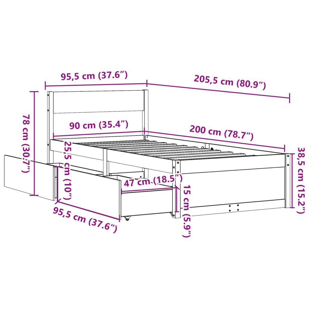 Bed Frame without Mattress 90x200 cm Solid Wood Pine | Luxury Home Accessories | Heulog Glow