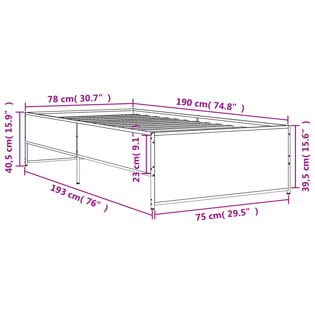 Bed Frame without Mattress Grey Sonoma 75x190 cm Small Single | Luxury Home Accessories | Heulog Glow
