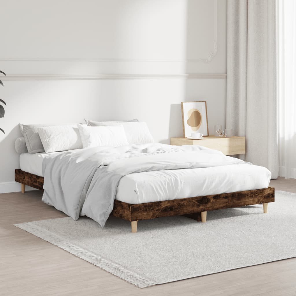 Bed Frame without Mattress Smoked Oak 120x190 cm Small Double Engineered Wood | Luxury Home Accessories | Heulog Glow