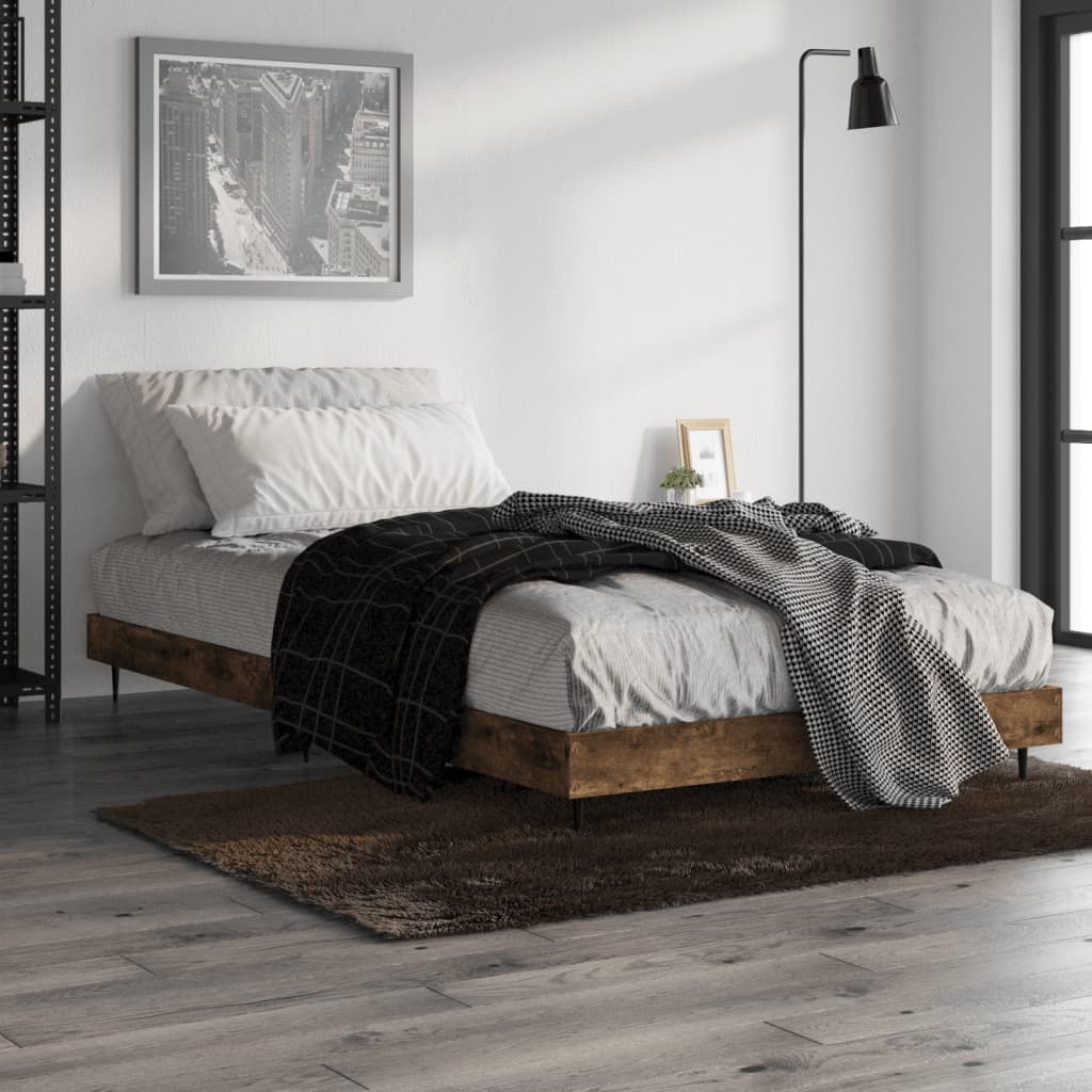 Bed Frame without Mattress Smoked Oak 90x190 cm Single Engineered Wood | Luxury Home Accessories | Heulog Glow
