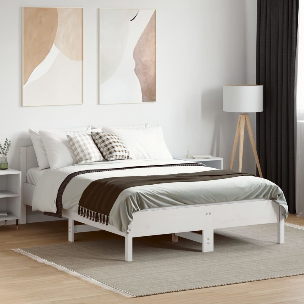 Bed Frame without Mattress White 140x190 cm Solid Wood Pine | Luxury Home Accessories | Heulog Glow