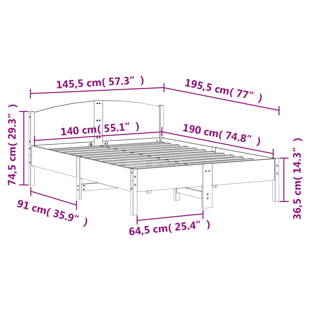 Bed Frame without Mattress White 140x190 cm Solid Wood Pine | Luxury Home Accessories | Heulog Glow