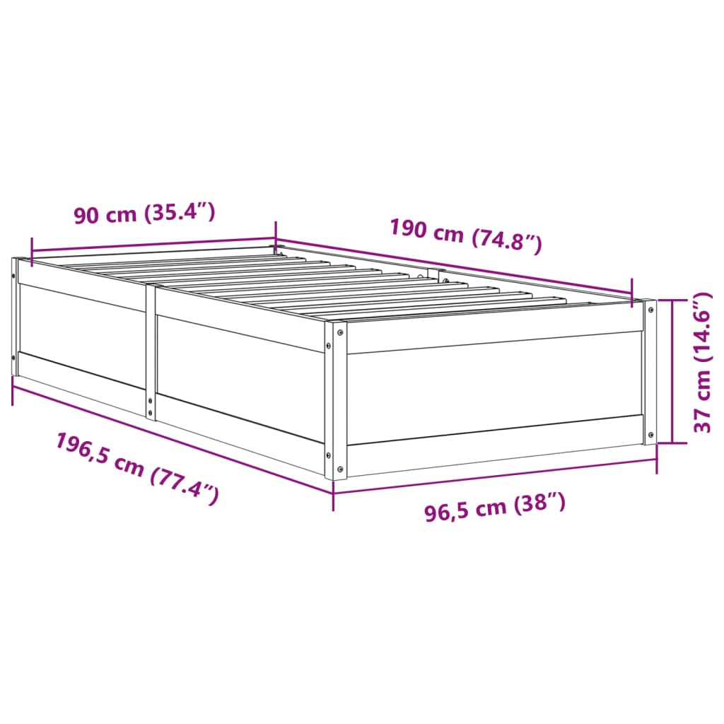 Bed Frame without Mattress White 90x190 cm Single Solid Wood Pine | Luxury Home Accessories | Heulog Glow