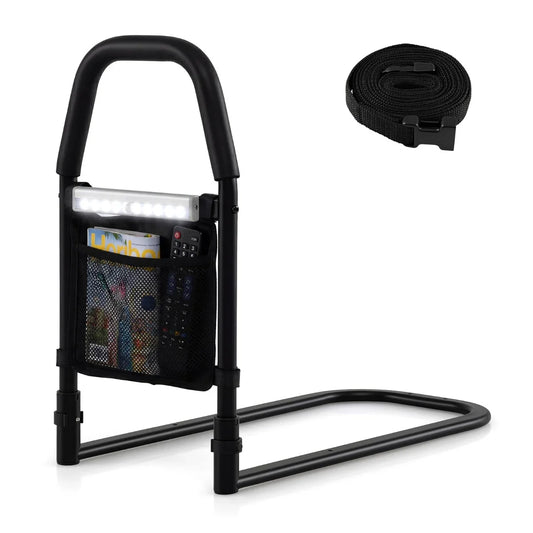 Bed Rails with Motion Sensor Light and Storage Pocket for Elderly Adults-Black