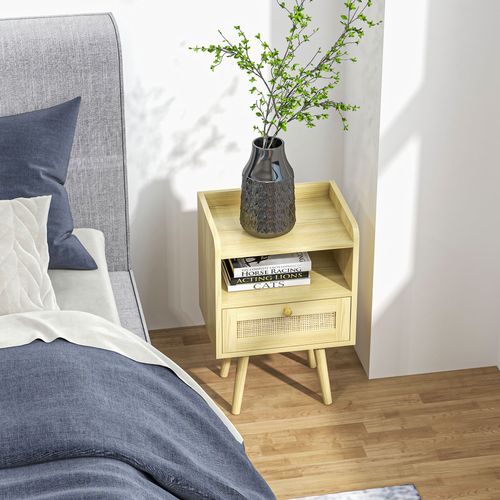 Bedside Tables, Set of 2, Boho Side End Table w/ Drawer, Storage Compartment | Luxury Home Accessories | Heulog Glow