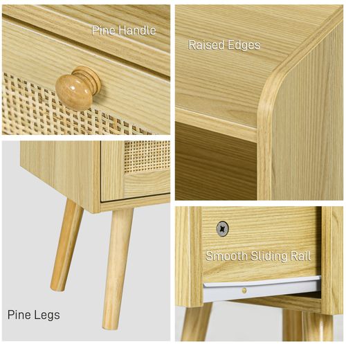 Bedside Tables, Set of 2, Boho Side End Table w/ Drawer, Storage Compartment | Luxury Home Accessories | Heulog Glow