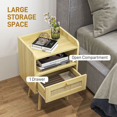 Bedside Tables, Set of 2, Boho Side End Table w/ Drawer, Storage Compartment | Luxury Home Accessories | Heulog Glow