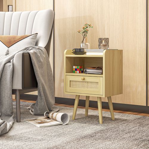 Bedside Tables, Set of 2, Boho Side End Table w/ Drawer, Storage Compartment | Luxury Home Accessories | Heulog Glow