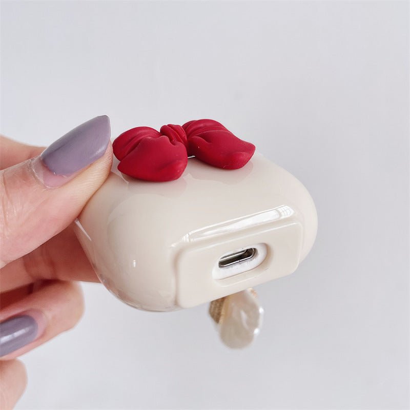 Beige Red Bow Shell Pendant Wireless Earphone Case | Luxury Home Accessories | Heulog Glow