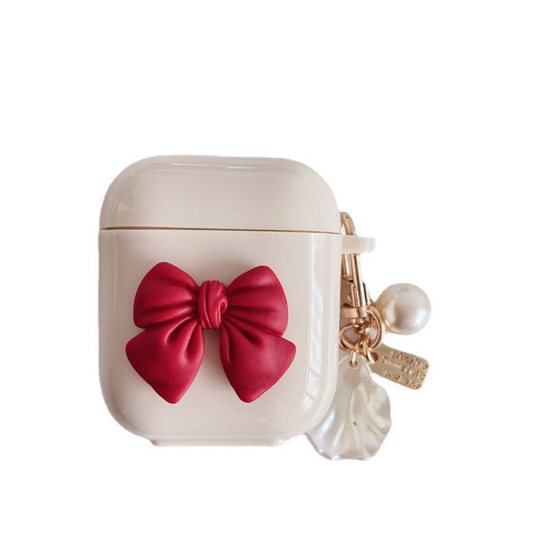 Beige Red Bow Shell Pendant Wireless Earphone Case | Luxury Home Accessories | Heulog Glow