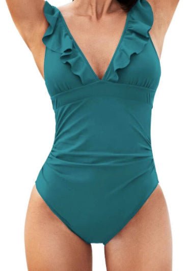 Belly One-piece V-neck Flounce Lace-up Multi-color Women's Swimsuit | Luxury Home Accessories | Heulog Glow