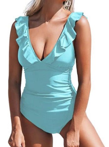 Belly One-piece V-neck Flounce Lace-up Multi-color Women's Swimsuit | Luxury Home Accessories | Heulog Glow