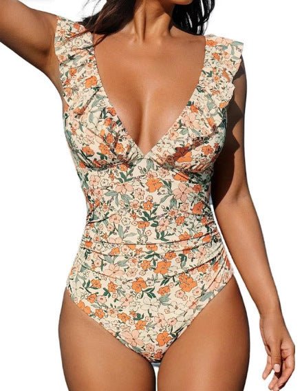 Belly One-piece V-neck Flounce Lace-up Multi-color Women's Swimsuit | Luxury Home Accessories | Heulog Glow