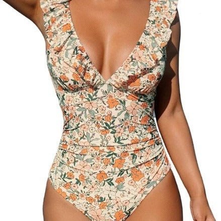 Belly One-piece V-neck Flounce Lace-up Multi-color Women's Swimsuit | Luxury Home Accessories | Heulog Glow