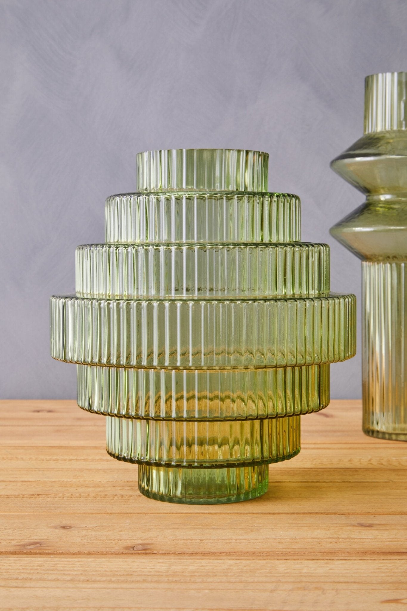 Benka Large Green Ribbed Glass Vase | Luxury Home Accessories | Heulog Glow