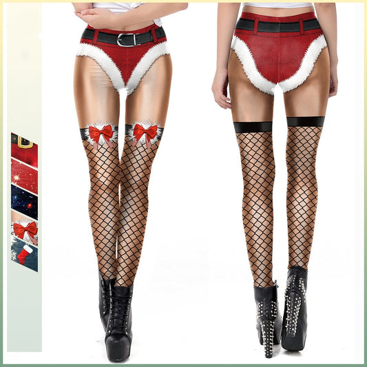 Women's Lace Christmas Print Stretch Leggings
