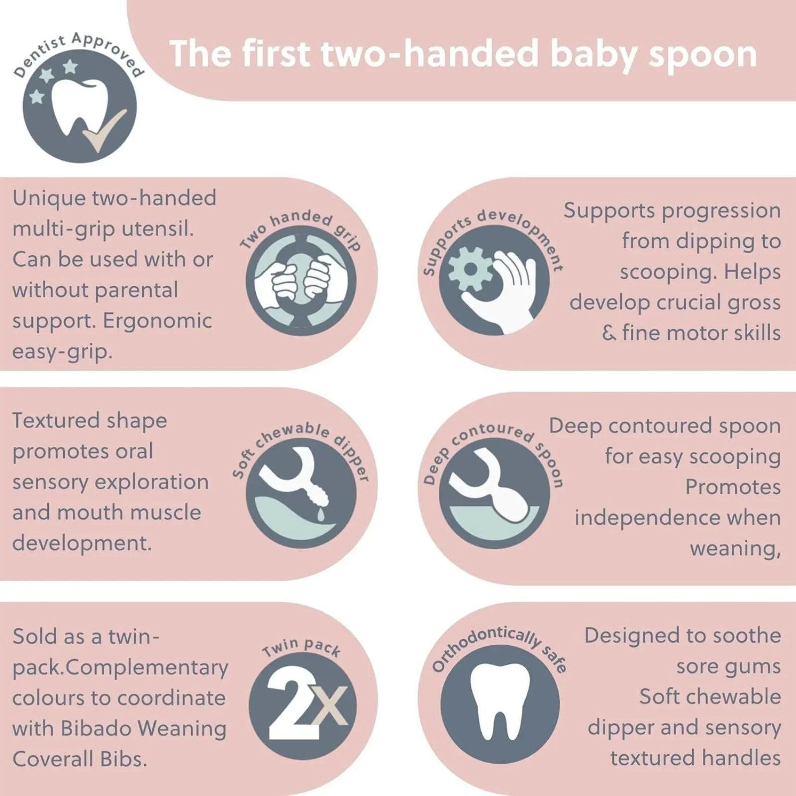 Bibado Dippit Baby Weaning Spoons 6+ months Pack of 2 - Blush | Luxury Home Accessories | Heulog Glow