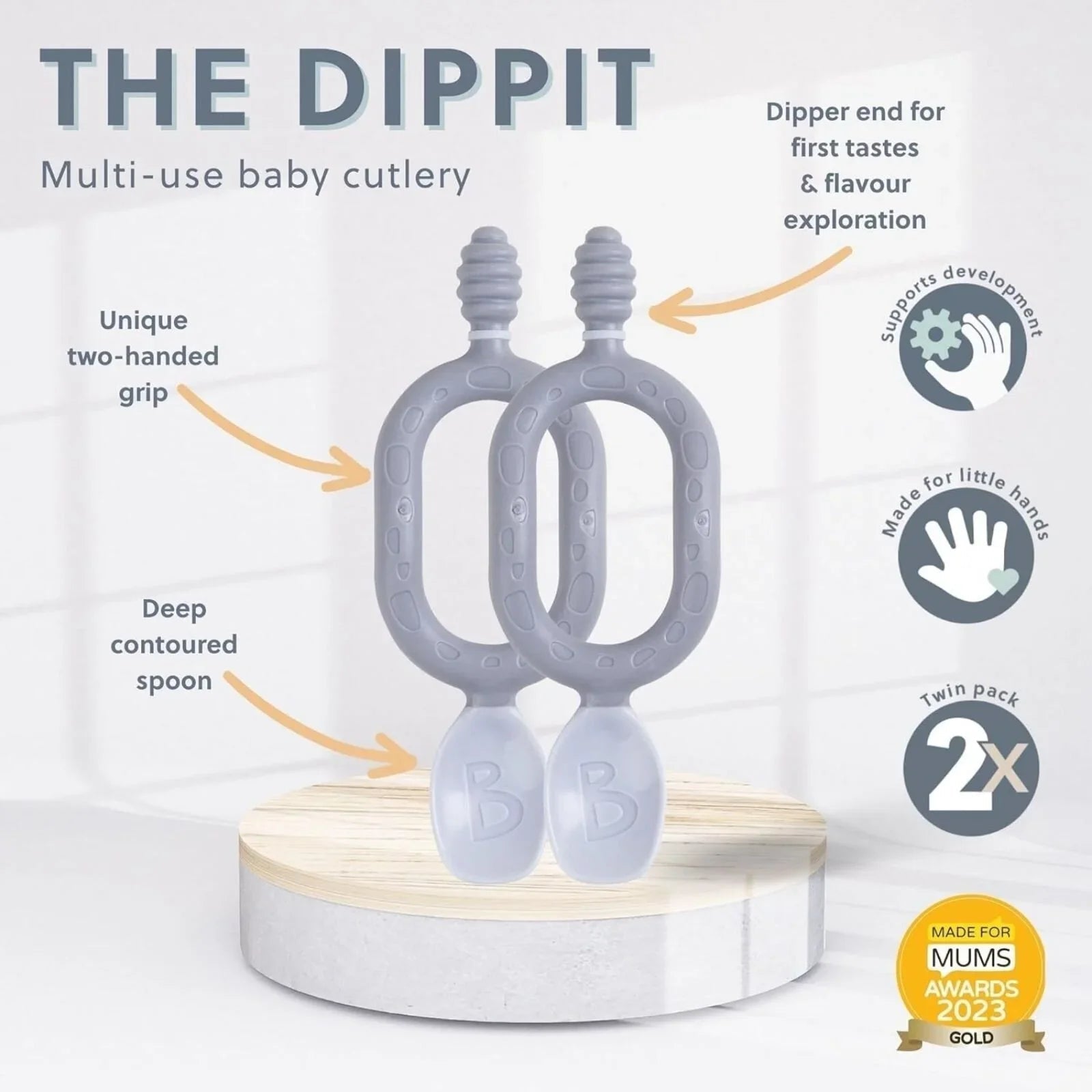 Bibado Dippit Baby Weaning Spoons 6+ months Pack of 2 - Blush | Luxury Home Accessories | Heulog Glow
