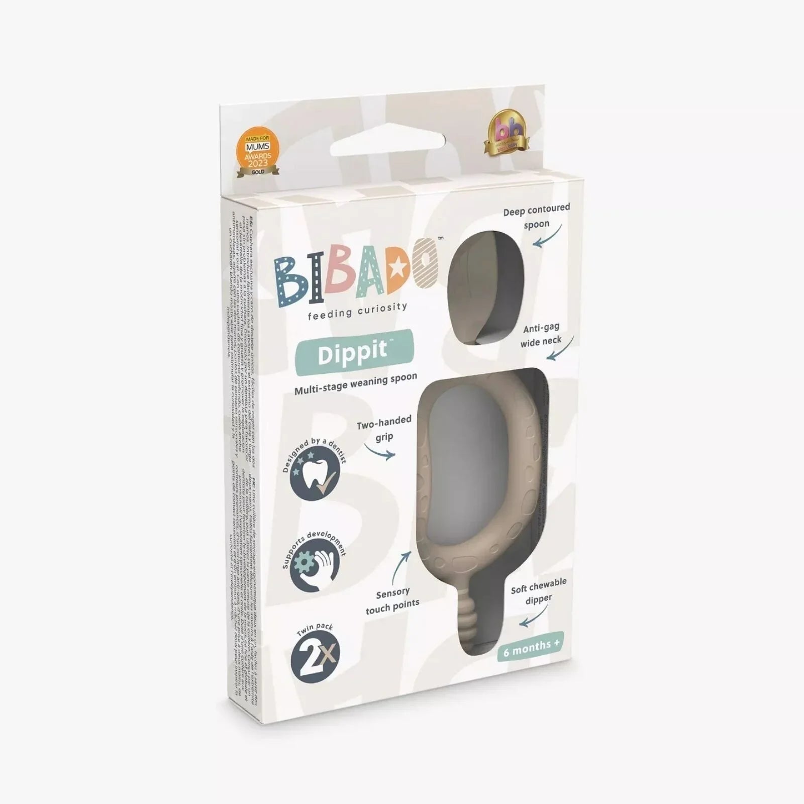 Bibado Dippit Baby Weaning Spoons 6+ months Pack of 2 - Fawn | Luxury Home Accessories | Heulog Glow
