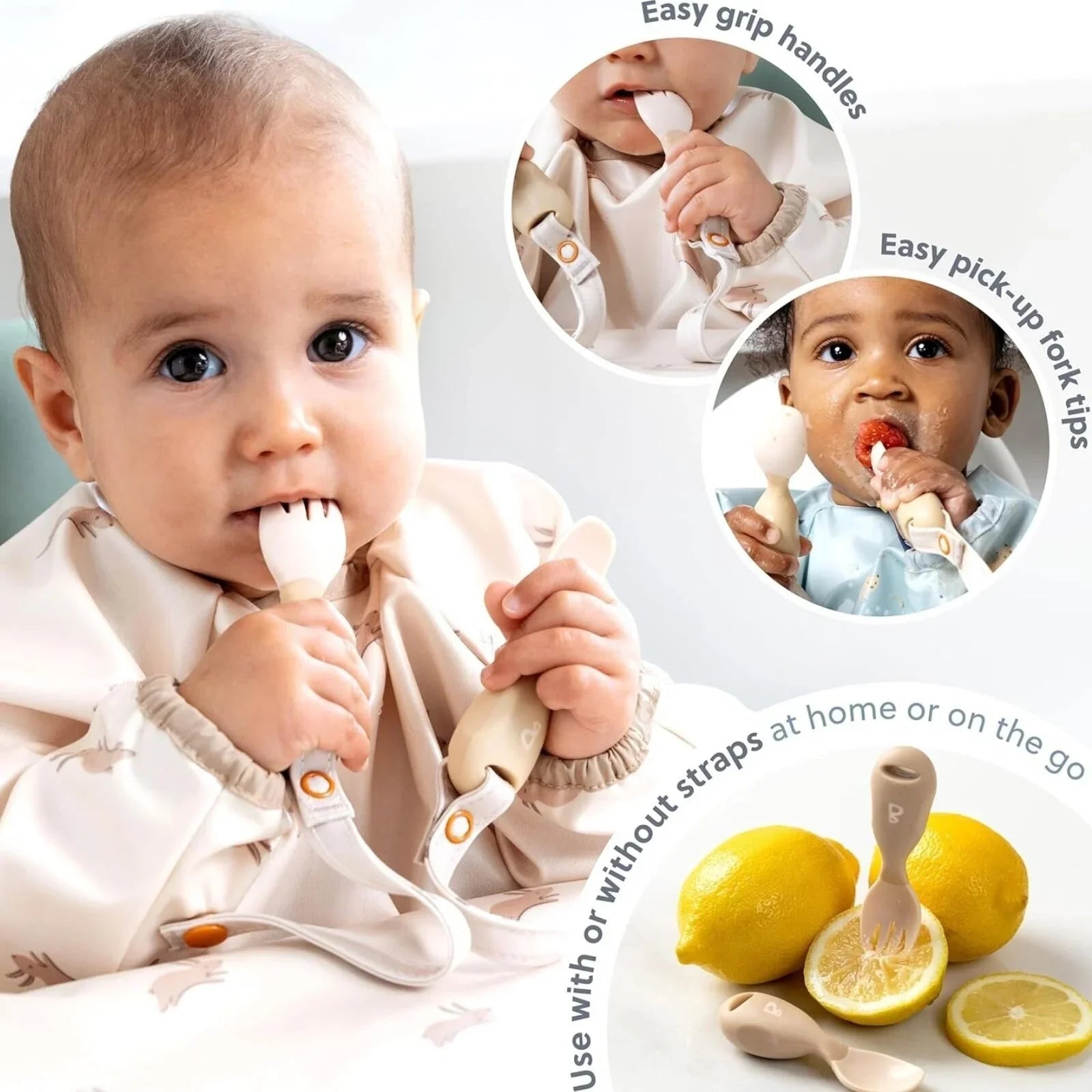 Bibado Handi Cutlery Attachable Weaning Cutlery Set 6+ months Pack of 2 - Blush | Luxury Home Accessories | Heulog Glow