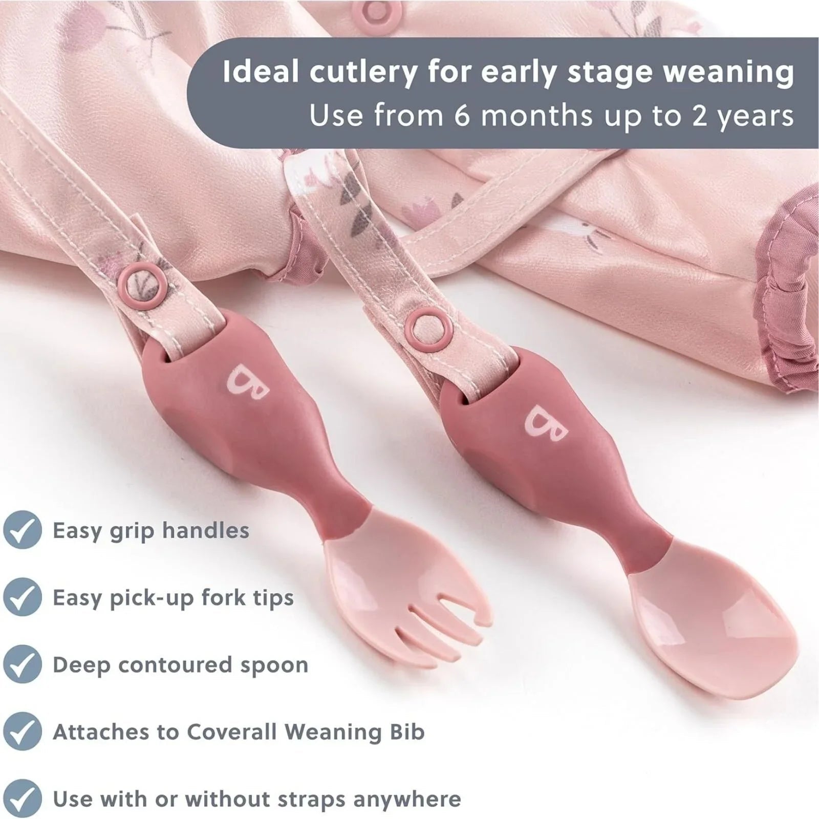 Bibado Handi Cutlery Attachable Weaning Cutlery Set 6+ months Pack of 2 - Fawn | Luxury Home Accessories | Heulog Glow