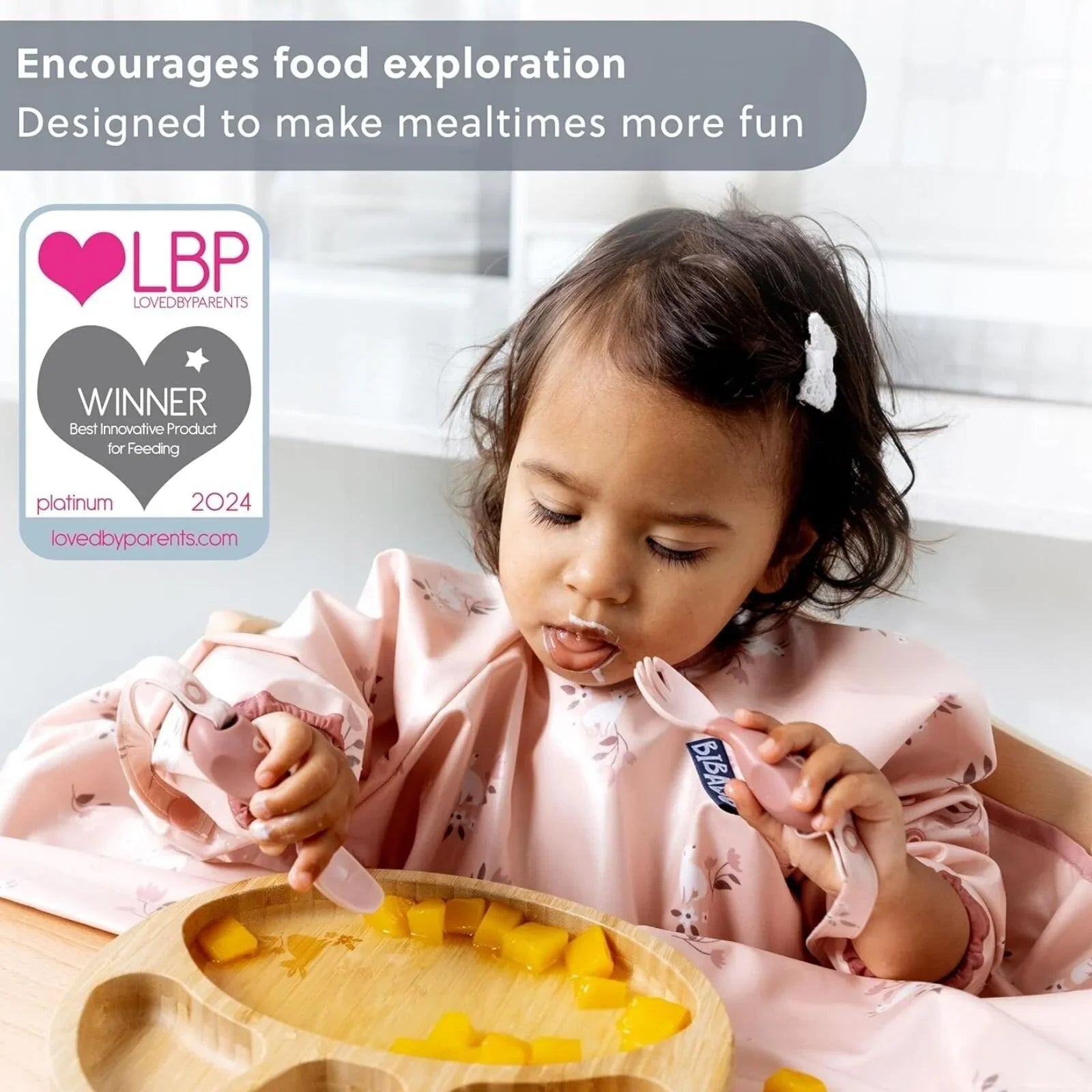 Bibado Handi Cutlery Attachable Weaning Cutlery Set 6+ months Pack of 2 - Fawn | Luxury Home Accessories | Heulog Glow