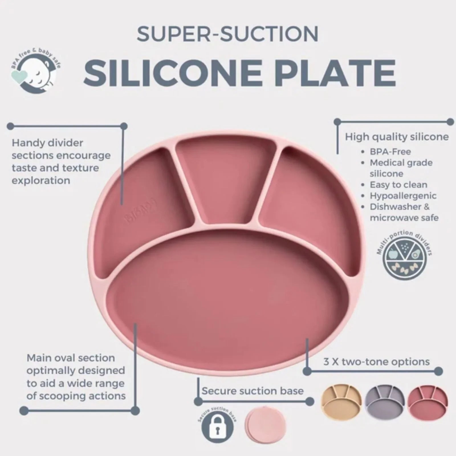 Bibado Silicone Suction Divider Plate - Blush | Luxury Home Accessories | Heulog Glow