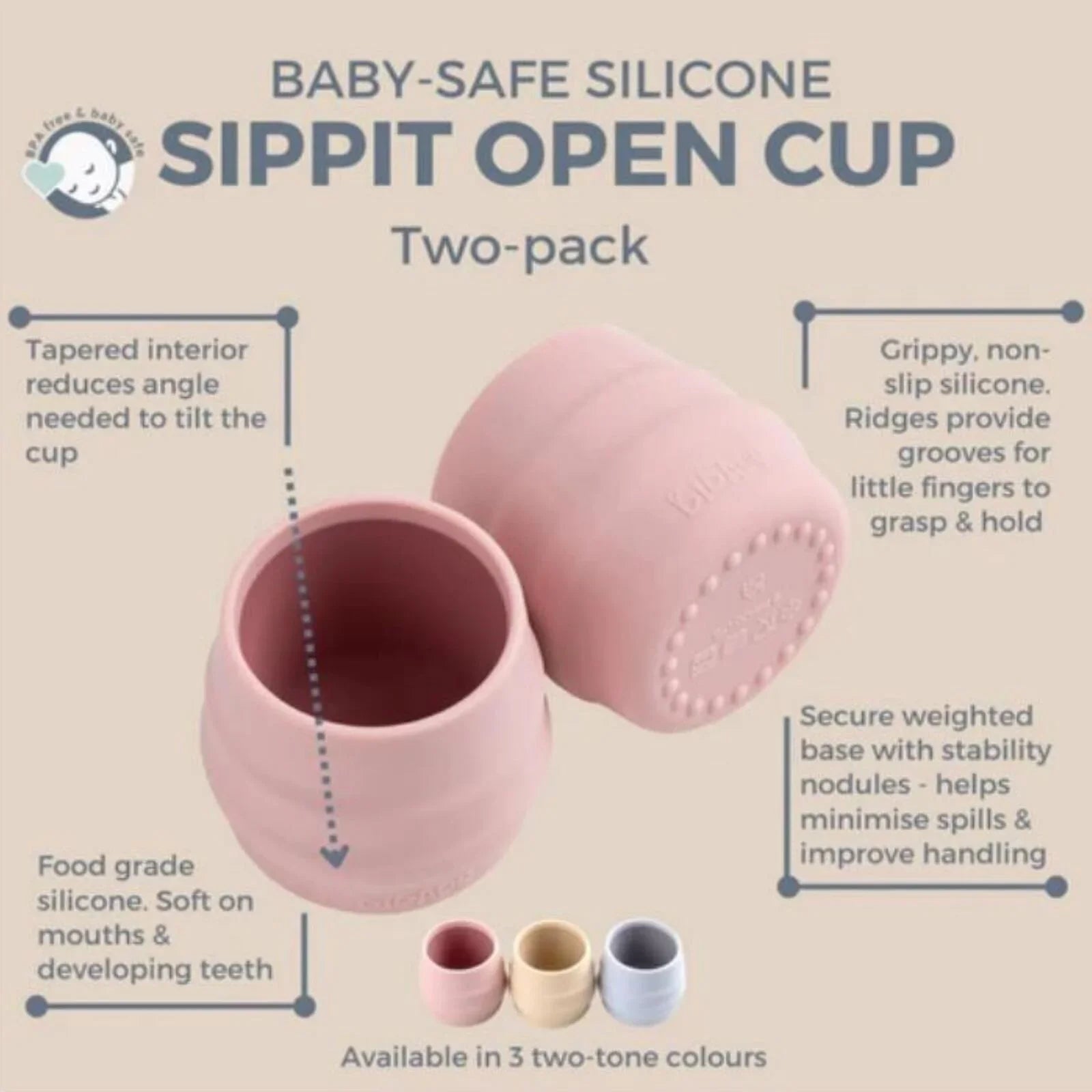 Bibado Sippit Silicone Open Training Cup 6+ months Pack of 2 - Fawn | Luxury Home Accessories | Heulog Glow