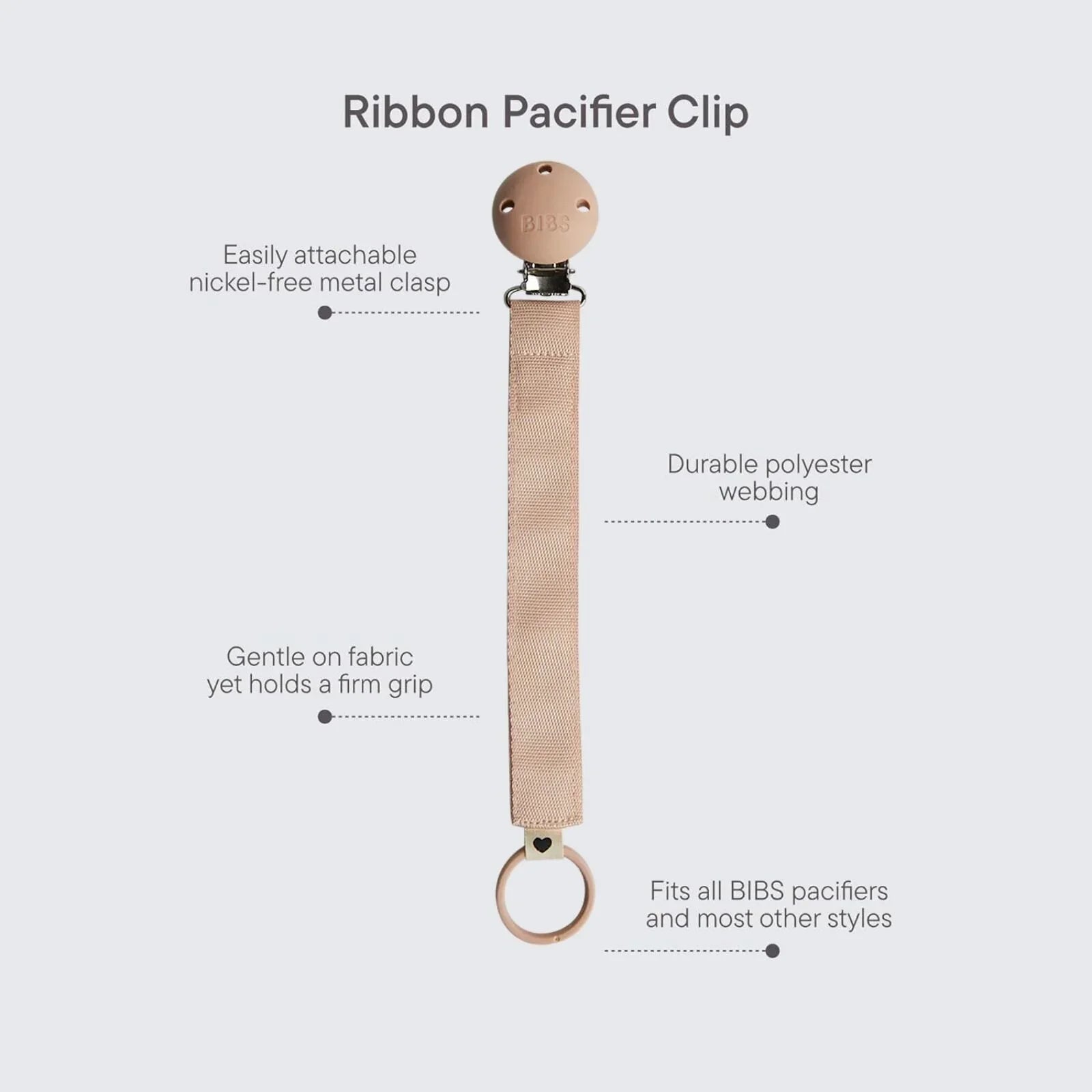 BIBS Soother Clip Ribbon - Blush | Luxury Home Accessories | Heulog Glow