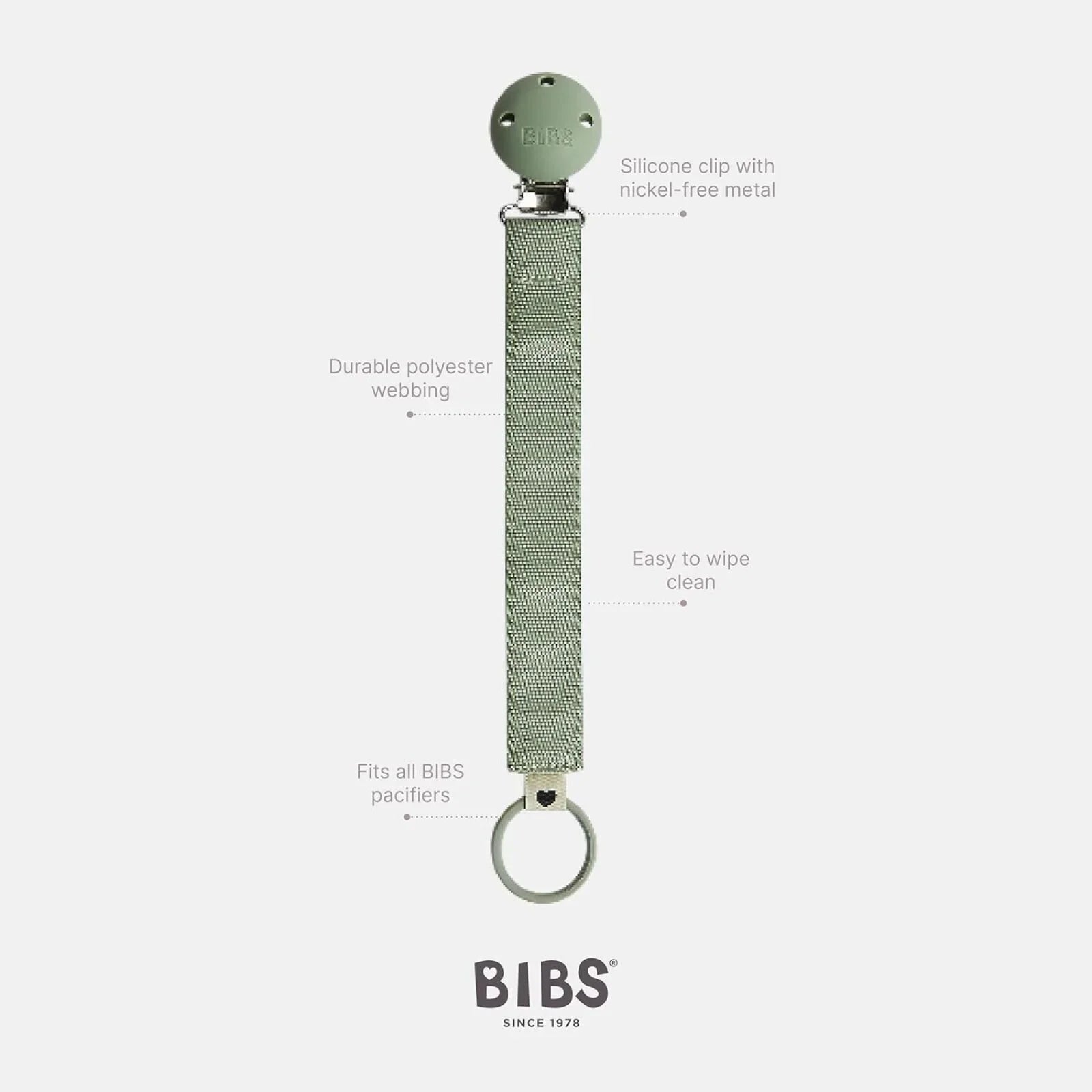 BIBS Soother Clip Ribbon - Sage | Luxury Home Accessories | Heulog Glow