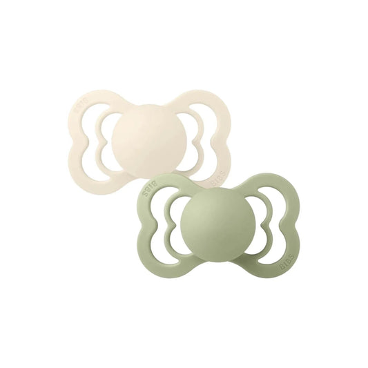 BIBS Supreme Latex Soothers 0-6 months Pack of 2 - Ivory & Sage | Luxury Home Accessories | Heulog Glow