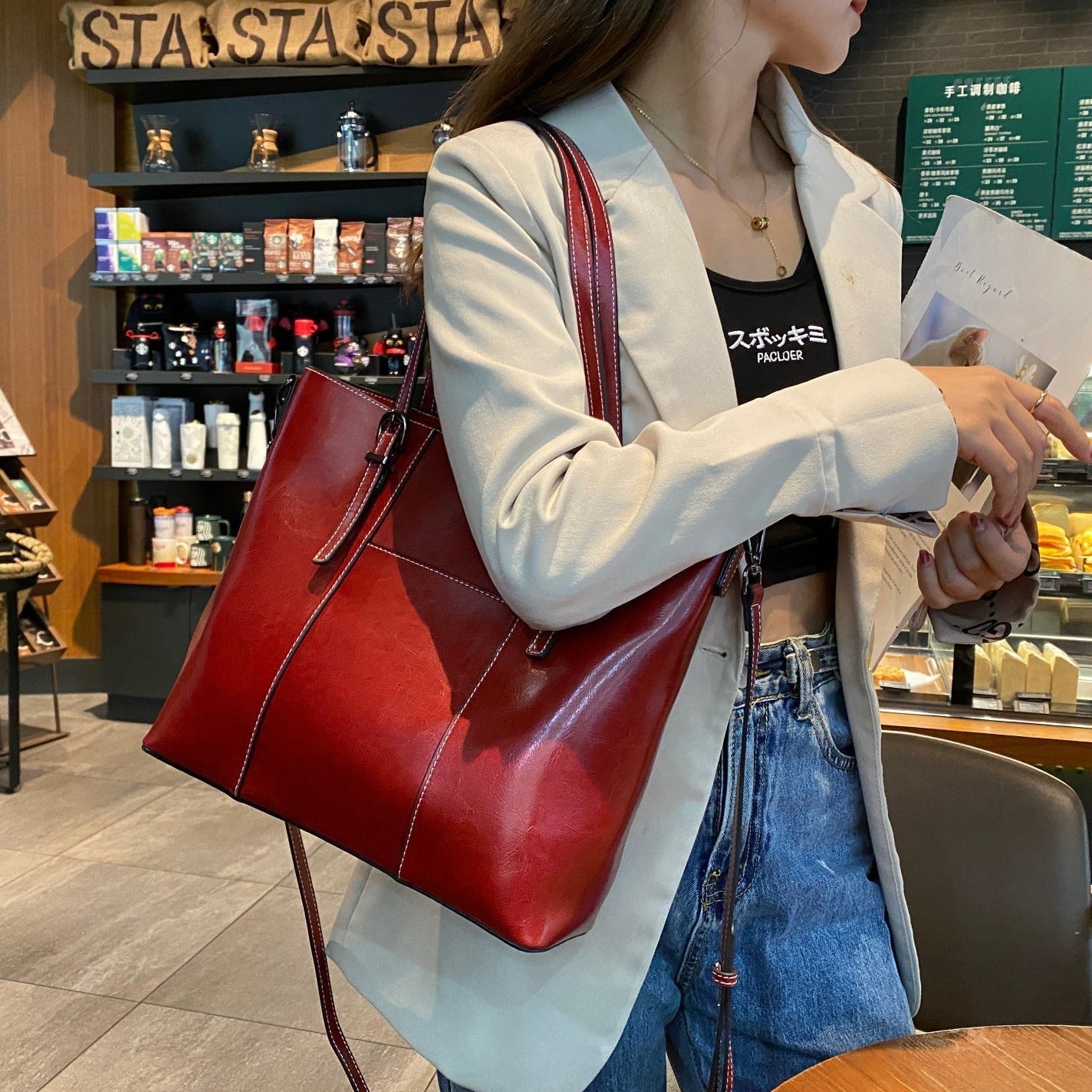 Big Bag Genuine Leather Capacity Cowhide Messenger Bag Female Hand-held Tote | Luxury Home Accessories | Heulog Glow