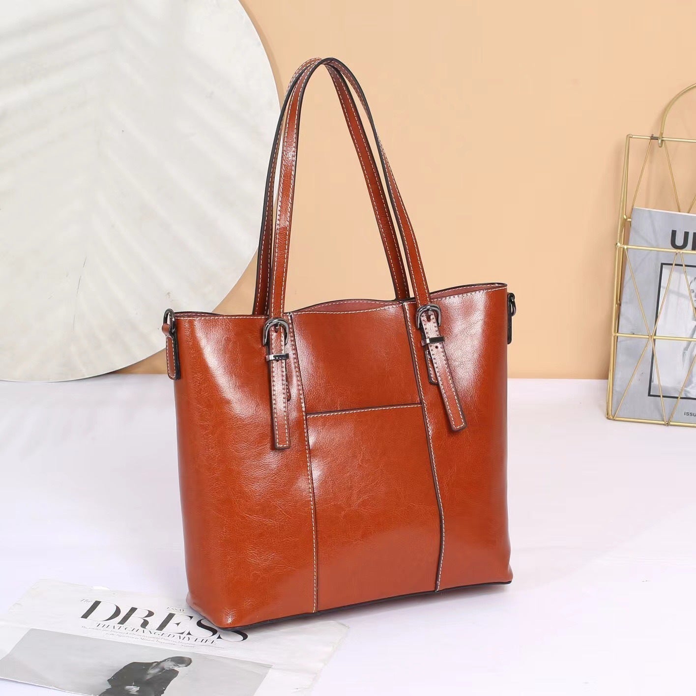 Big Bag Genuine Leather Capacity Cowhide Messenger Bag Female Hand-held Tote | Luxury Home Accessories | Heulog Glow