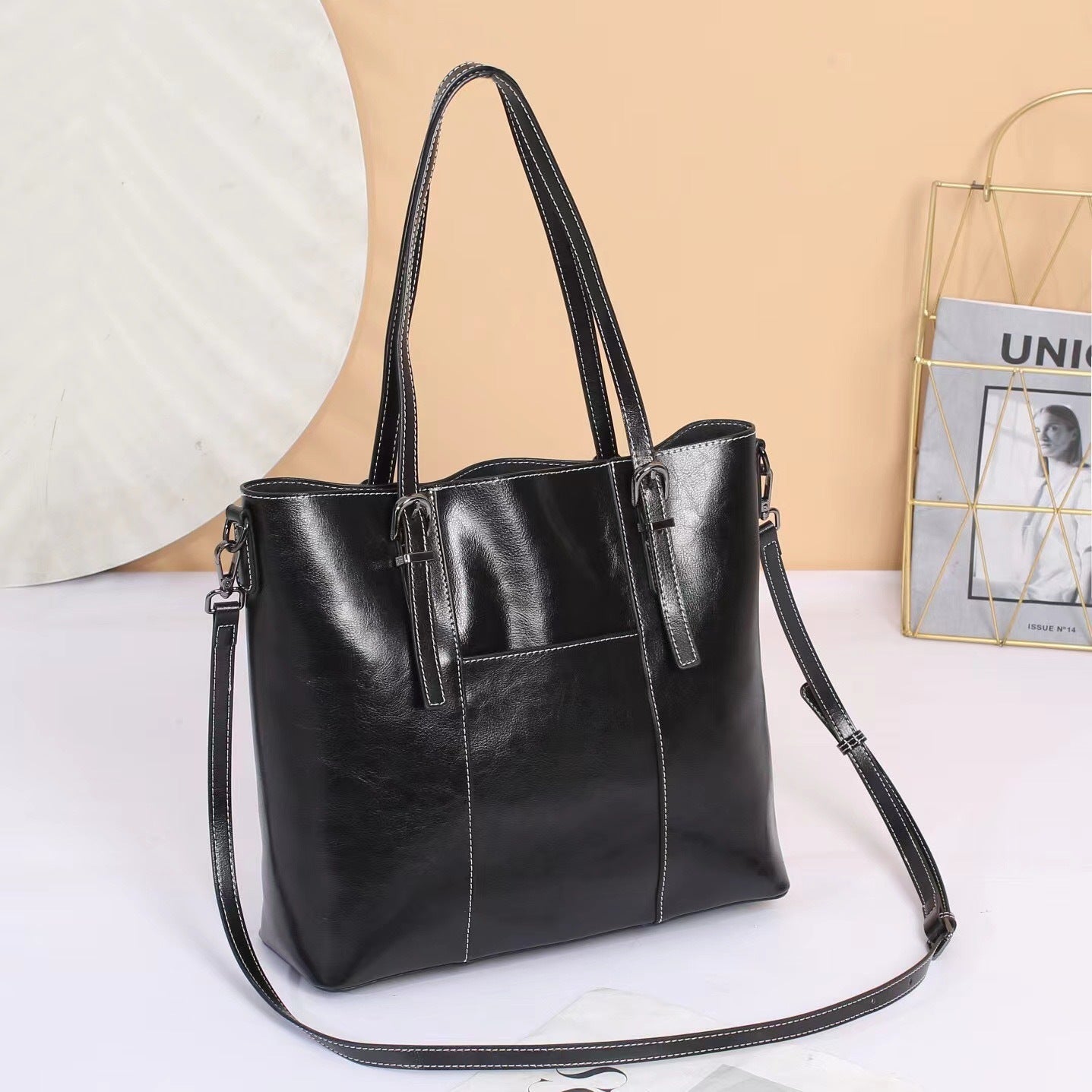 Big Bag Genuine Leather Capacity Cowhide Messenger Bag Female Hand-held Tote | Luxury Home Accessories | Heulog Glow
