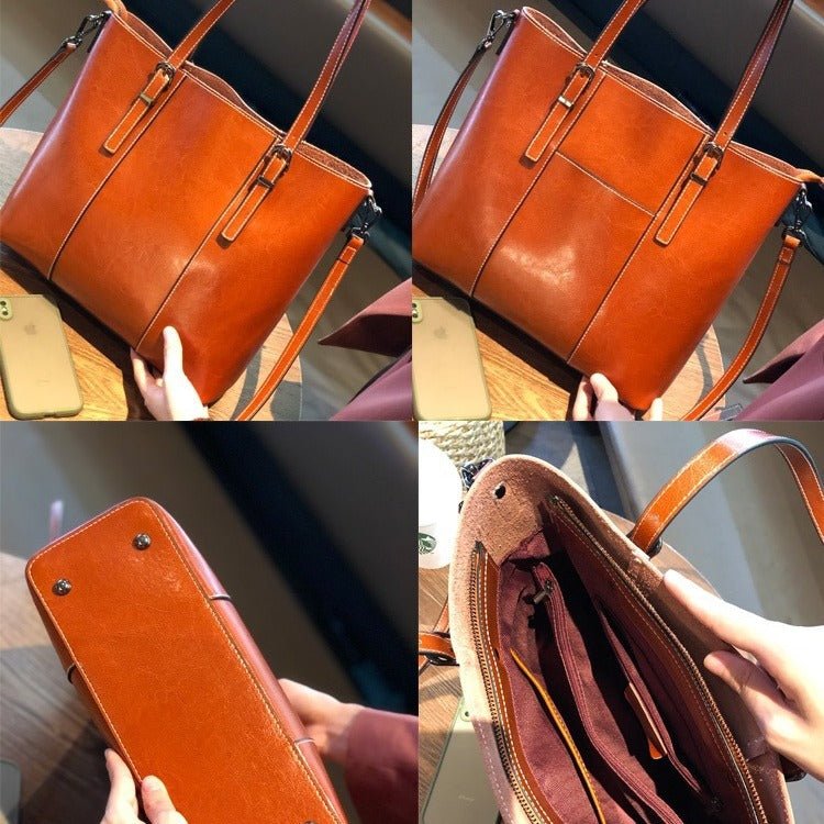Big Bag Genuine Leather Capacity Cowhide Messenger Bag Female Hand-held Tote | Luxury Home Accessories | Heulog Glow