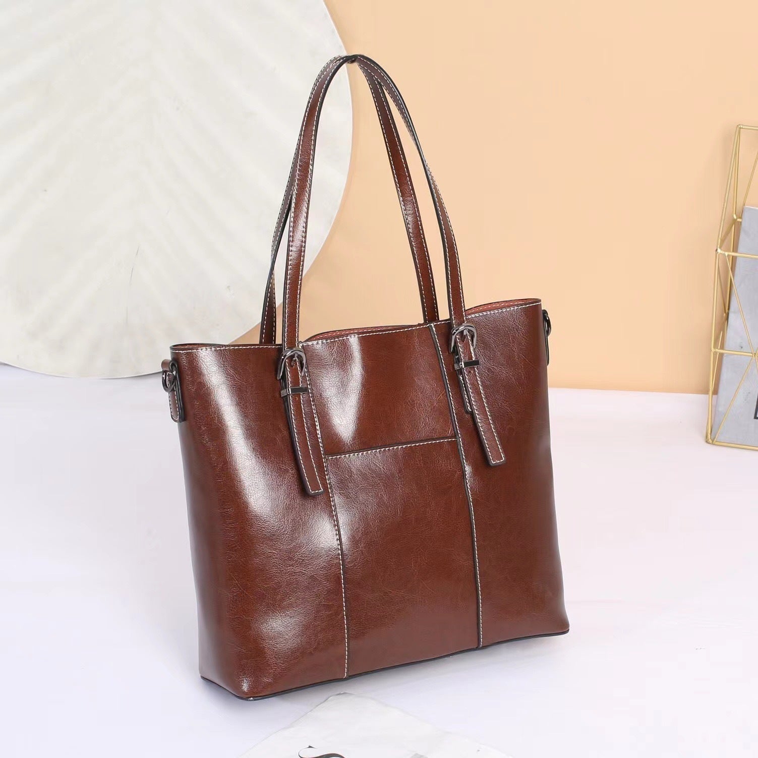 Big Bag Genuine Leather Capacity Cowhide Messenger Bag Female Hand-held Tote | Luxury Home Accessories | Heulog Glow