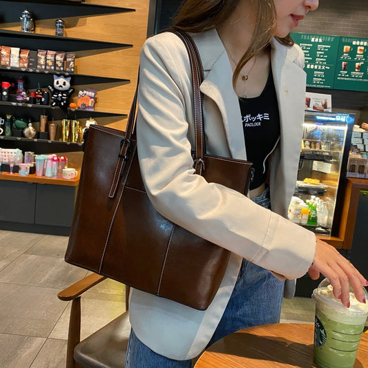 Big Bag Genuine Leather Capacity Cowhide Messenger Bag Female Hand-held Tote | Luxury Home Accessories | Heulog Glow