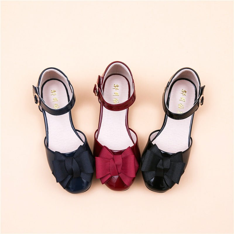 Big Kids' Hollow Velcro Patent Leather Shoes With Bow | Luxury Home Accessories | Heulog Glow