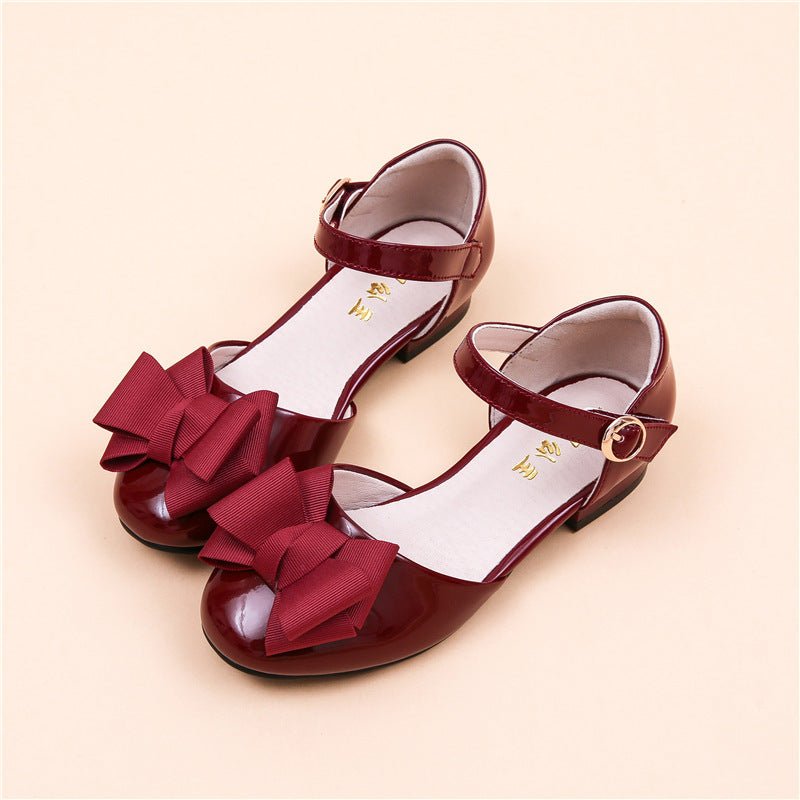 Big Kids' Hollow Velcro Patent Leather Shoes With Bow | Luxury Home Accessories | Heulog Glow