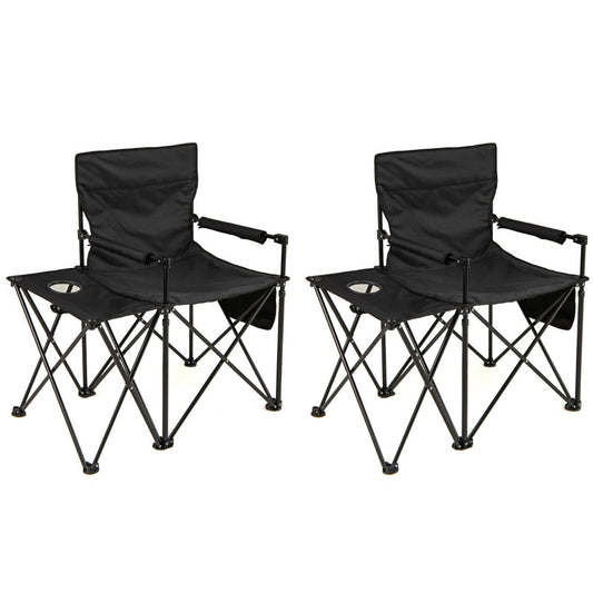 Set of 2 Oversized Camping Chair with Side Table and Storage Pockets-Black