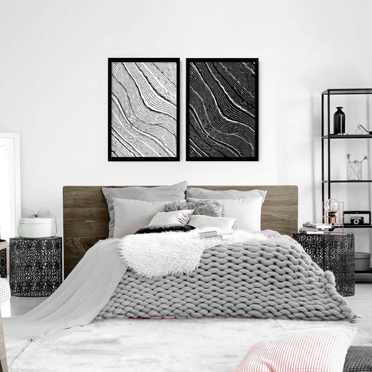 Black & White Wall Decor for Bedroom | Line Art Set of 2