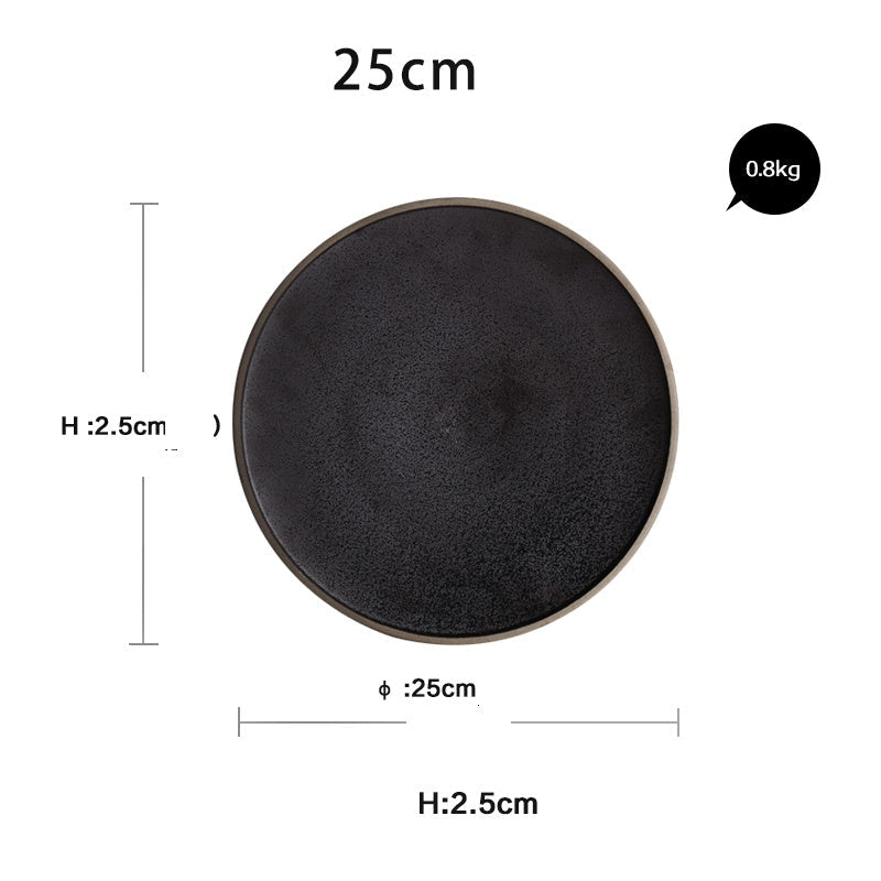 Black crystal large plate ceramic plate home dessert plate round flat plate | Luxury Home Accessories | Heulog Glow