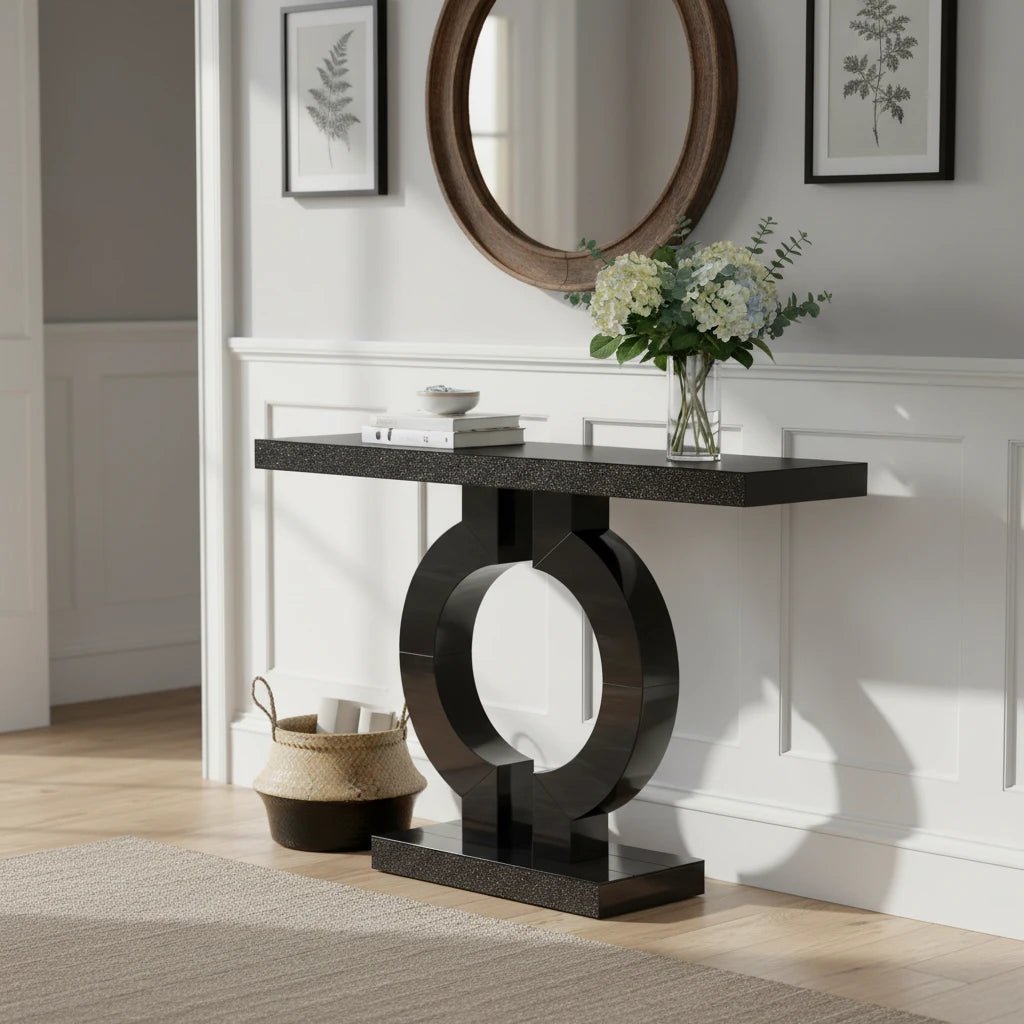 Black Marble-Effect Modern Console Table - Sculptural Entryway & Sofa Table | Luxury Home Accessories | Heulog Glow