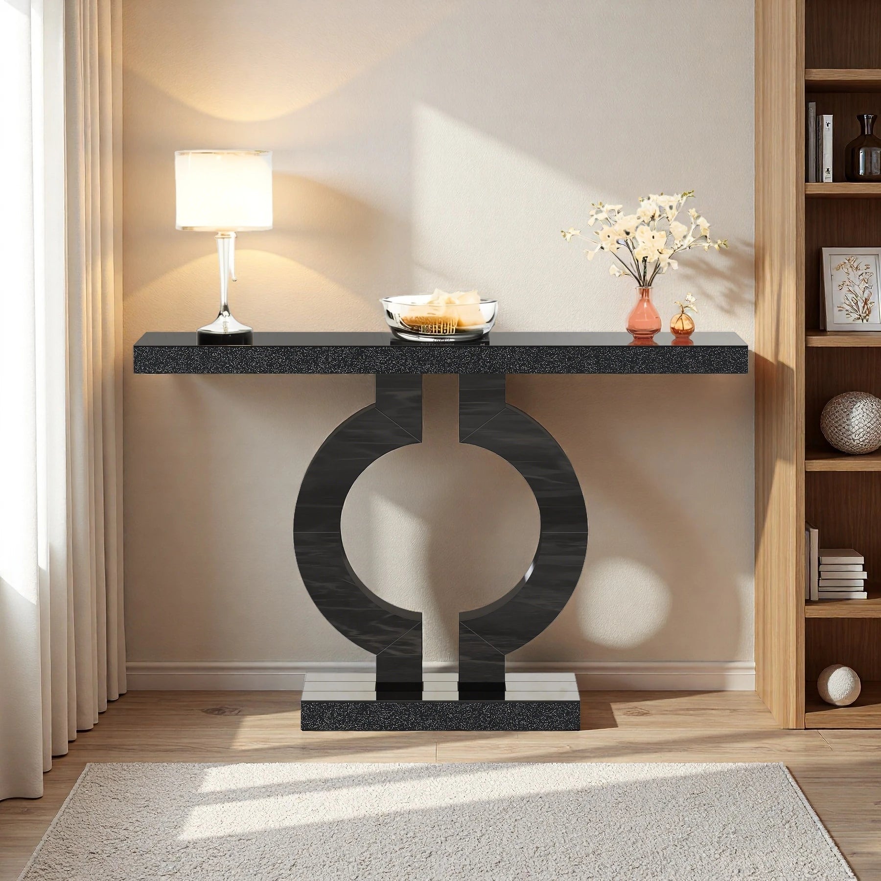 Black Marble-Effect Modern Console Table - Sculptural Entryway & Sofa Table | Luxury Home Accessories | Heulog Glow
