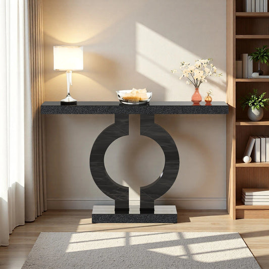 Black Marble-Effect Modern Console Table - Sculptural Entryway & Sofa Table | Luxury Home Accessories | Heulog Glow